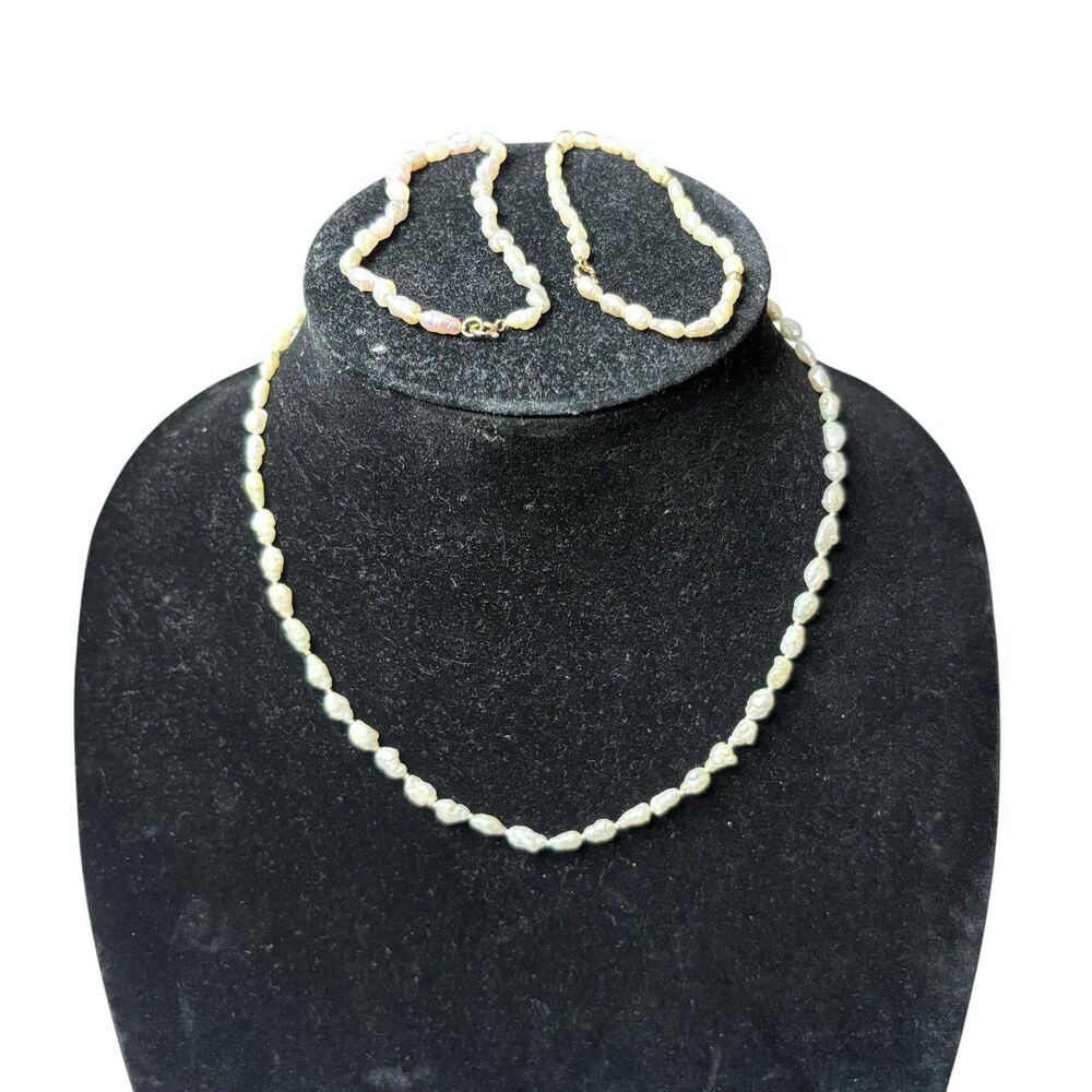 14k Gold Fresh Water Multi Baroque Pearl Necklace & 2 Bracelets